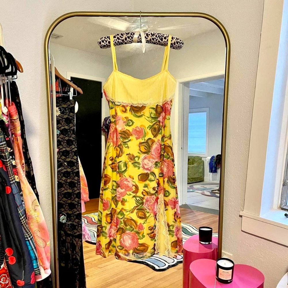 Vintage Betsey Johnson Floral Mesh Midi Dress